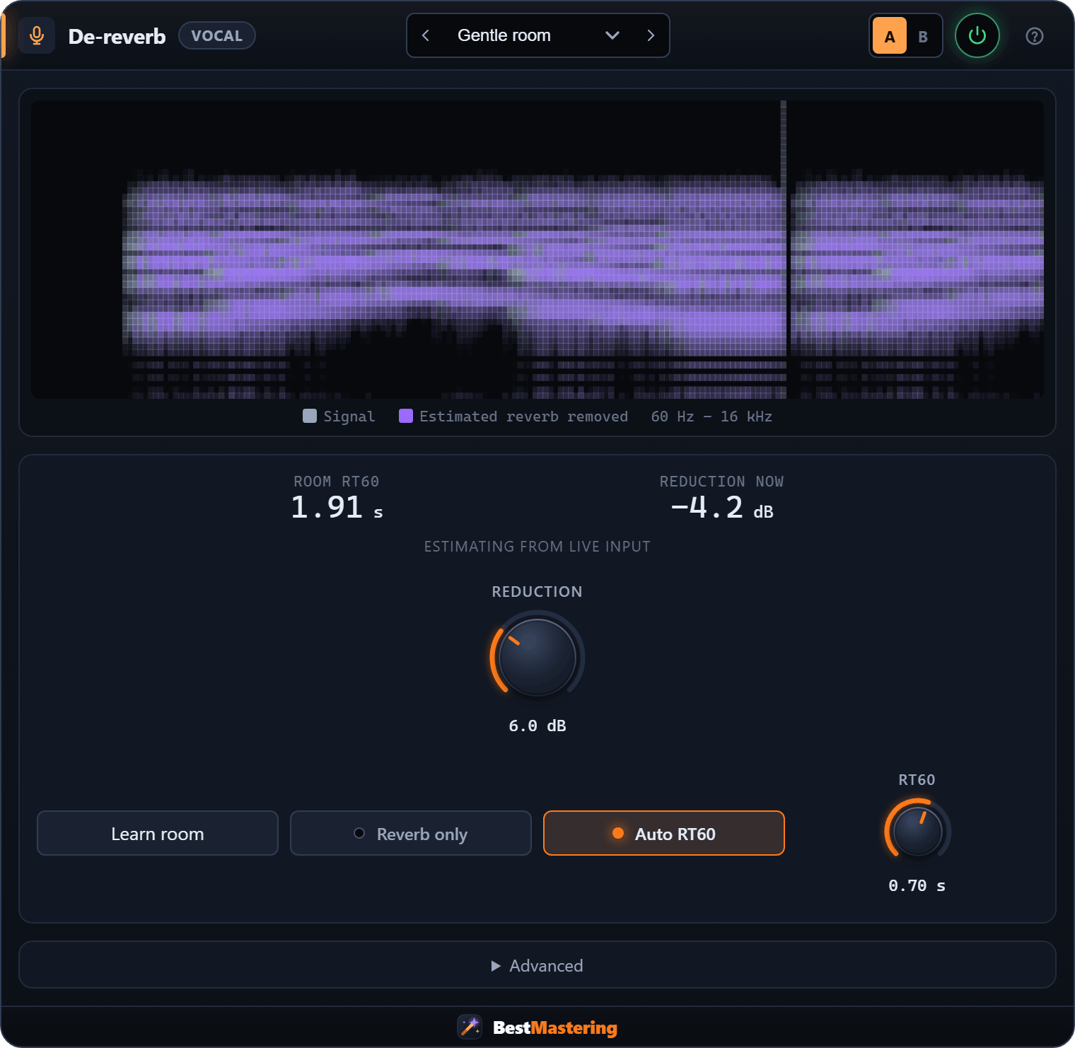 De-reverb plugin interface