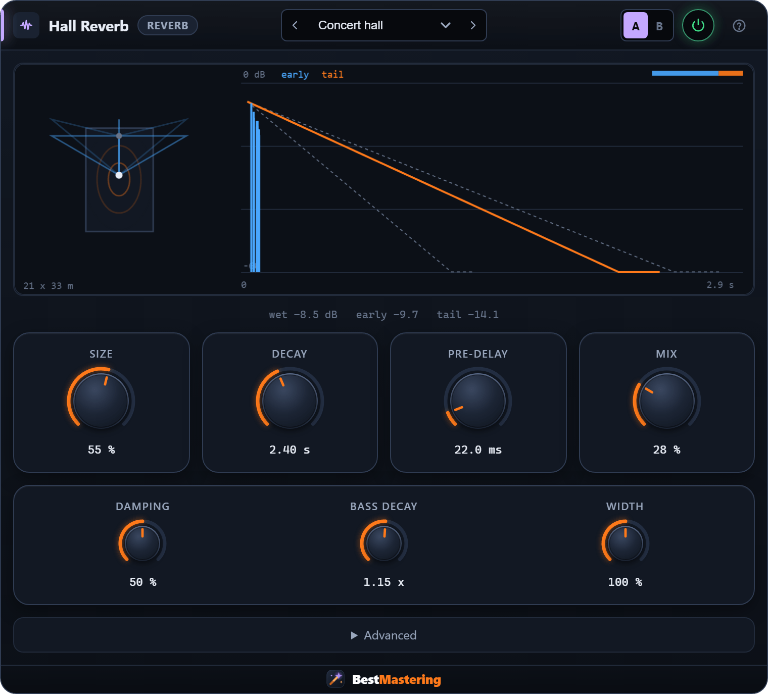 Hall Reverb plugin interface
