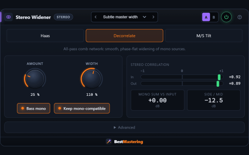 Stereo Widener plugin interface